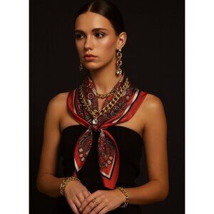 Silk Scarf 27x27 | Red Paisley Print | Square Neck or Hair Accessory